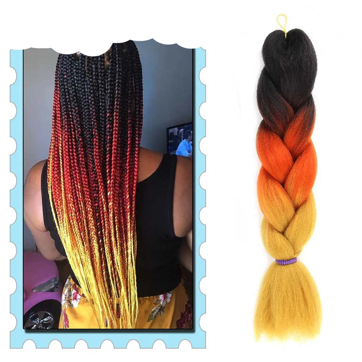 Braiding Hair Extensions for Women 4 Packs 24Inch High Temperature Ombre Jumbo Synthetic Braiding Hair for Twist Crochet Braids
