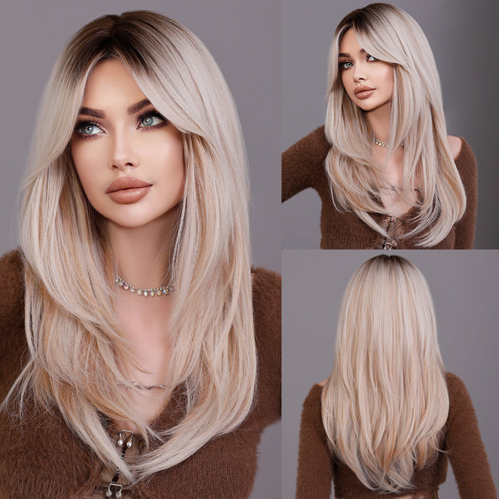 Honey Blonde Wig with Bangs - Long Brown Wigs for Women, Layered Heat Resistant Synthetic Wigs. Perfect for a natural look!