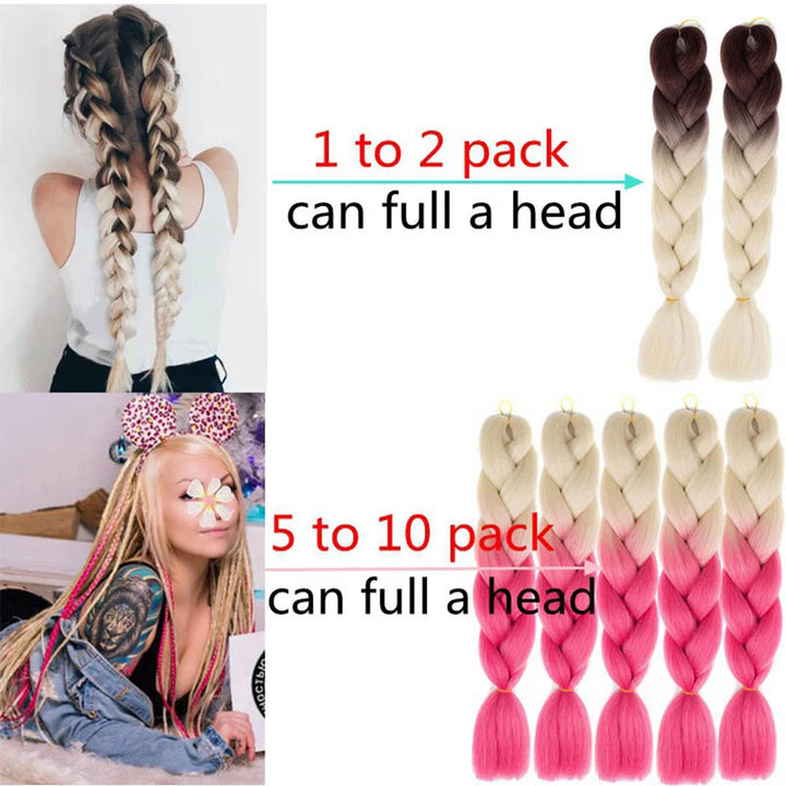 Hair extensions shown with text indicating quantity needed for full heads.