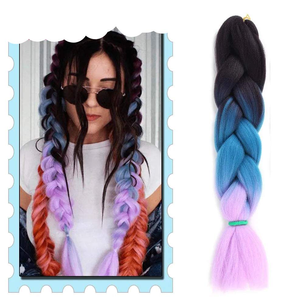 Braiding Hair Extensions for Women 4 Packs 24Inch High Temperature Ombre Jumbo Synthetic Braiding Hair for Twist Crochet Braids