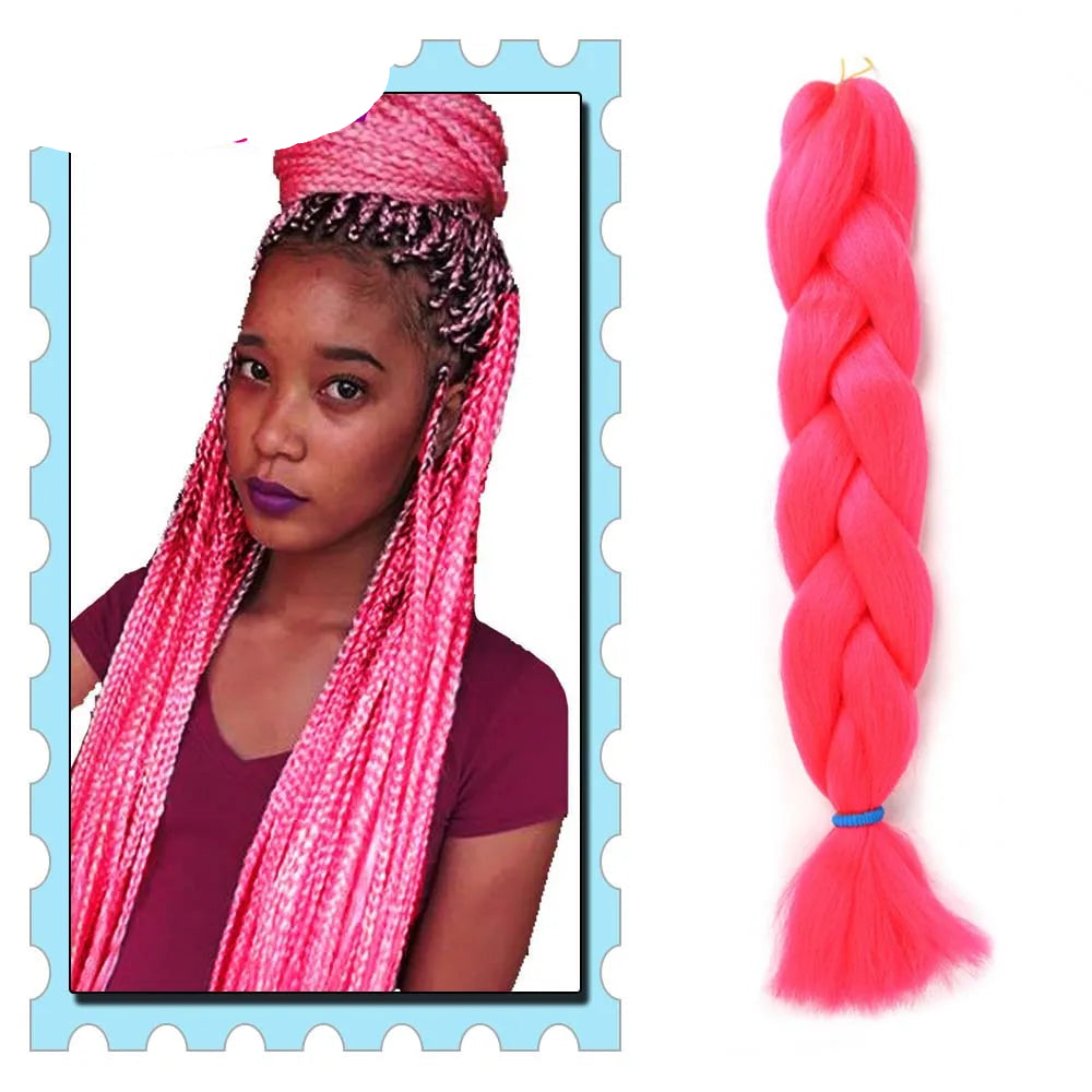Pink braided hair extensions with a model wearing them