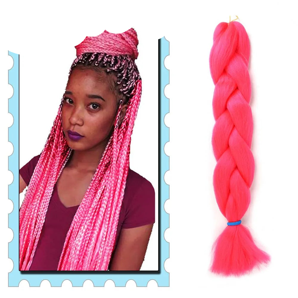 3/4/5/6 Packs Jumbo Braiding Hair 24 Inch Purple Jumbo Braids Hair Extensions for Women Synthetic Fiber Pink Blue Red Braid Hair