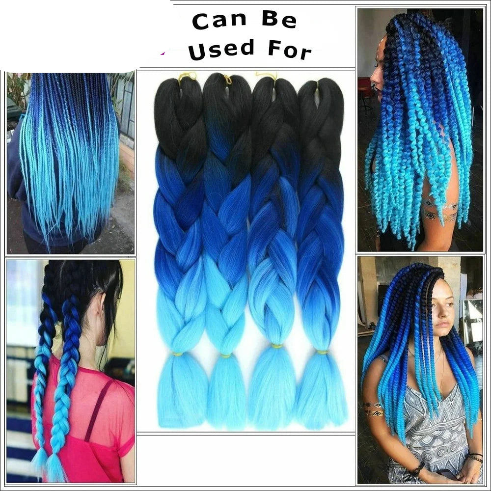Braiding Hair Extensions for Women 4 Packs 24Inch High Temperature Ombre Jumbo Synthetic Braiding Hair for Twist Crochet Braids