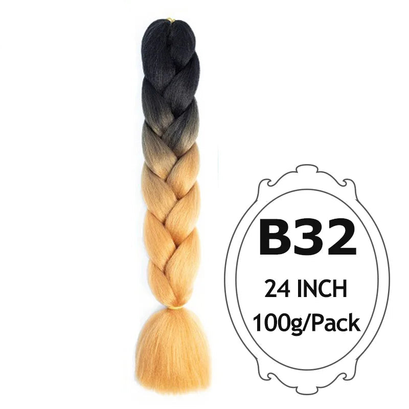 Braided hair extension with black to blonde color gradient