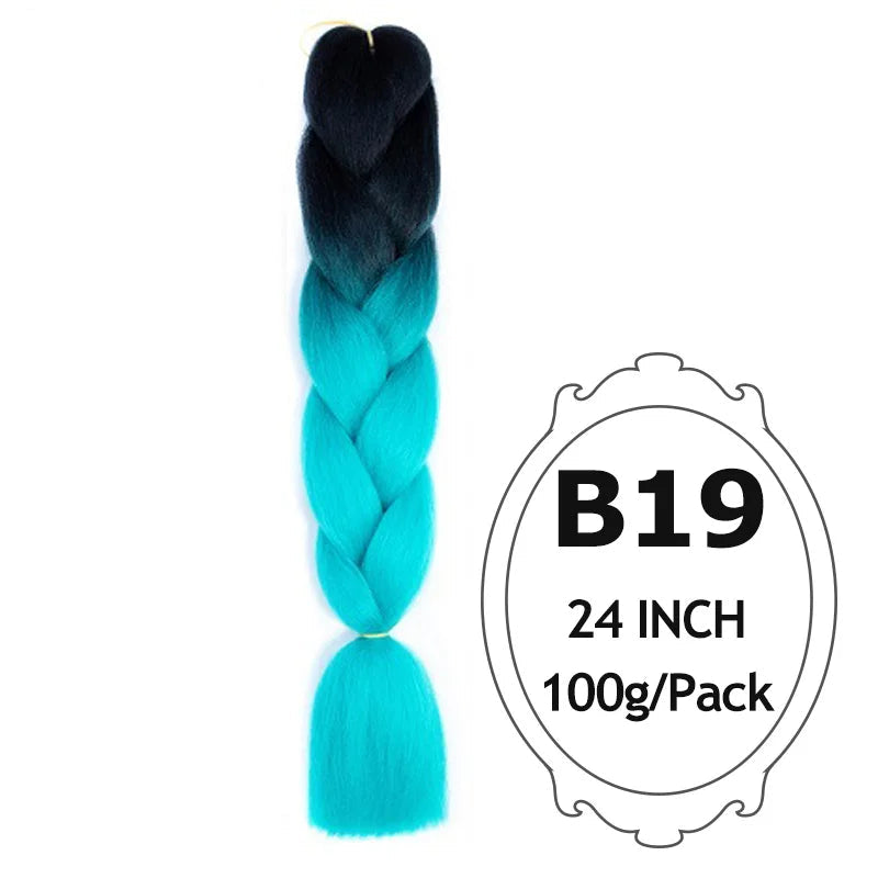 Braided hair extension with black and blue gradient