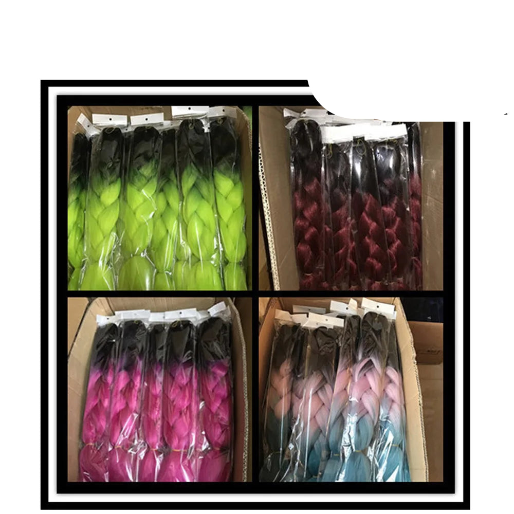 3/4/5/6 Packs Jumbo Braiding Hair 24 Inch Purple Jumbo Braids Hair Extensions for Women Synthetic Fiber Pink Blue Red Braid Hair