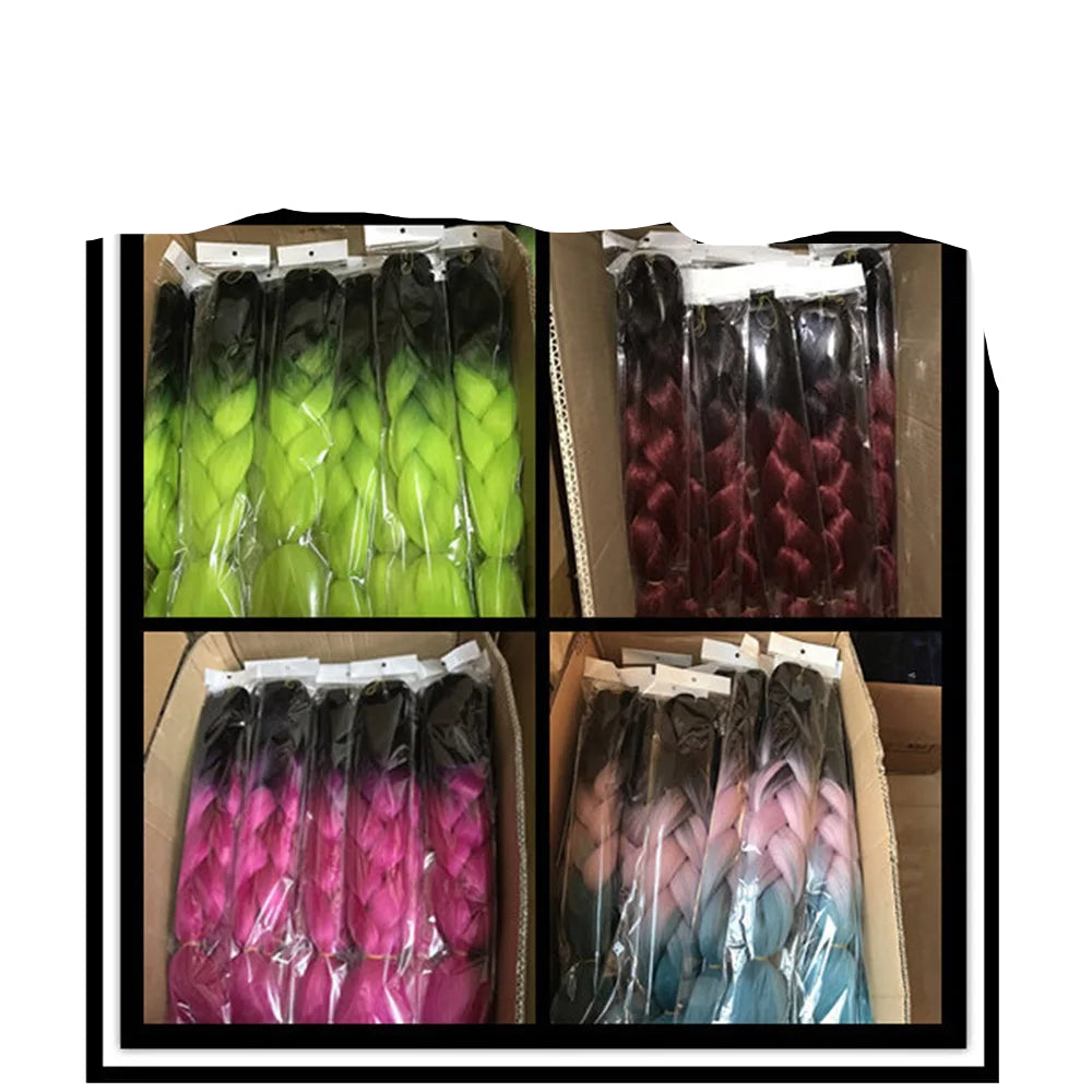 Collage of hair extensions in different colors with 'Factory Outlet' label.