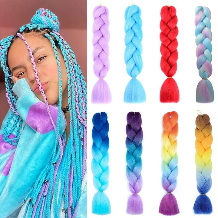 24 Inch Synthetic Braiding Hair Extensions – 10PCS Jumbo Braids in Black & Brown Colors
