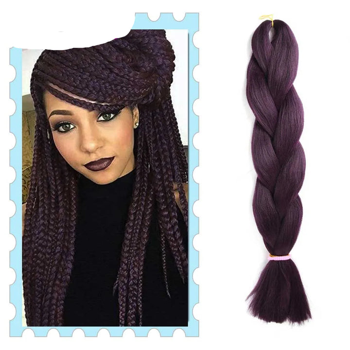 Purple braided hair extension with a model wearing it, branded 'Mirra's Mirror'.