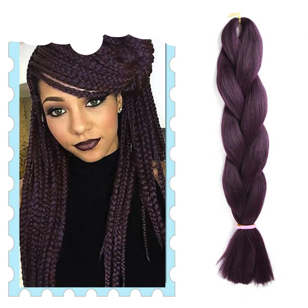 3/4/5/6 Packs Jumbo Braiding Hair 24 Inch Purple Jumbo Braids Hair Extensions for Women Synthetic Fiber Pink Blue Red Braid Hair
