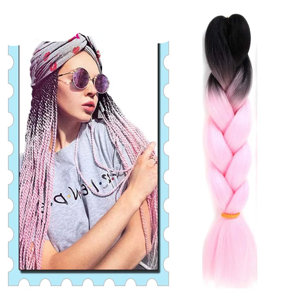 Braiding Hair Extensions for Women 4 Packs 24Inch High Temperature Ombre Jumbo Synthetic Braiding Hair for Twist Crochet Braids