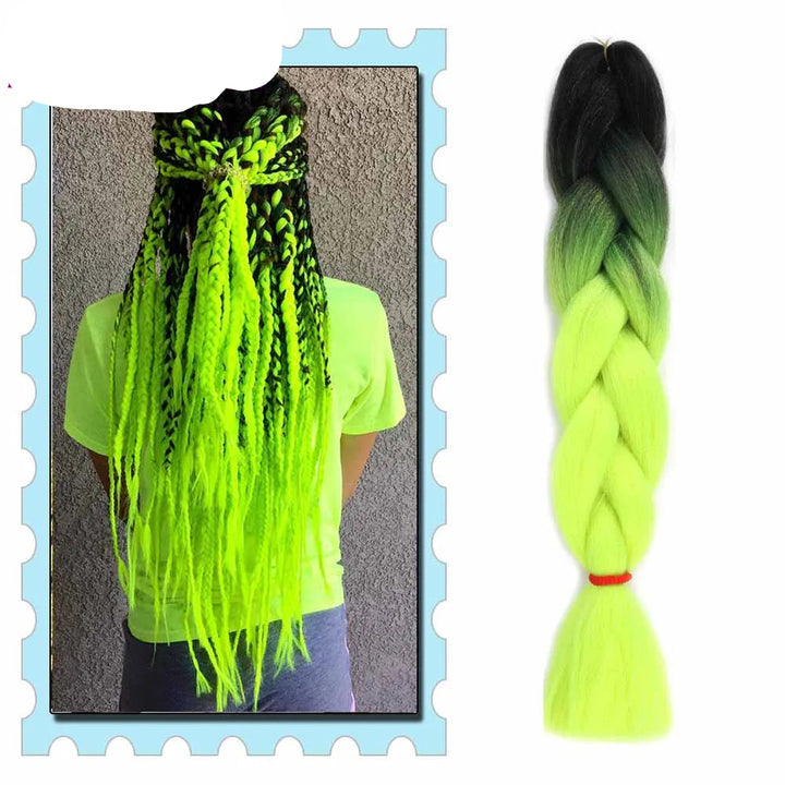 Neon green braided hair extensions with a person wearing them