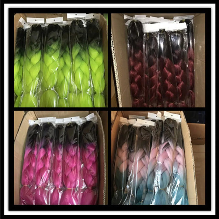 Braiding Hair Extensions for Women 4 Packs 24Inch High Temperature Ombre Jumbo Synthetic Braiding Hair for Twist Crochet Braids