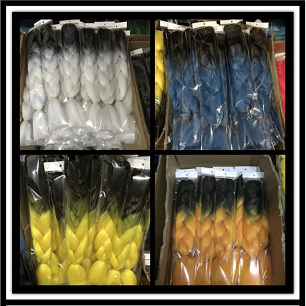 Braiding Hair Extensions for Women 4 Packs 24Inch High Temperature Ombre Jumbo Synthetic Braiding Hair for Twist Crochet Braids