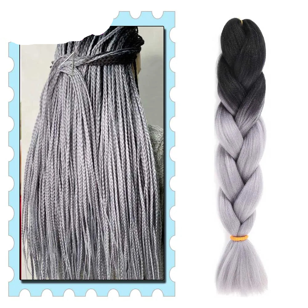 Braided hair extensions with a gradient from black to gray, branded 'Mirra's Mirror'.