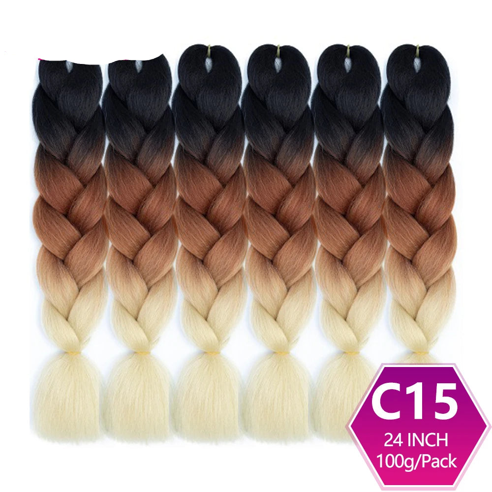 6 Packs 24 Inch Ombre Jumbo Braiding Hair – High-Temperature Synthetic Extensions for Twist & Crochet Braids