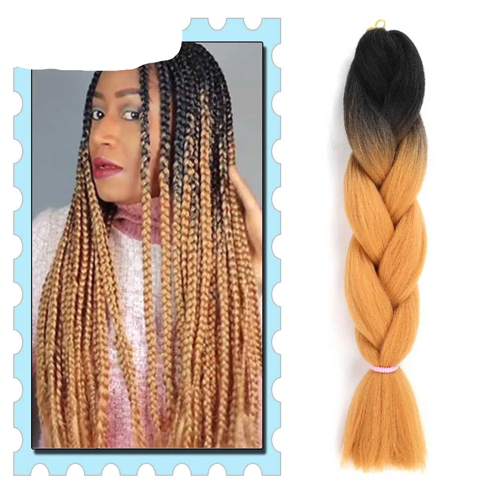 Hair extension with gradient color next to a photo of a woman with similar hairstyle
