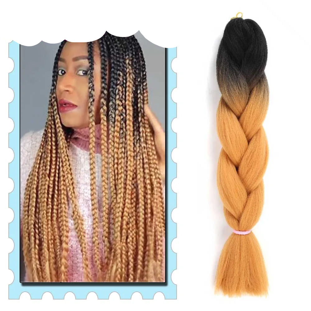 Braiding Hair Extensions for Women 4 Packs 24Inch High Temperature Ombre Jumbo Synthetic Braiding Hair for Twist Crochet Braids