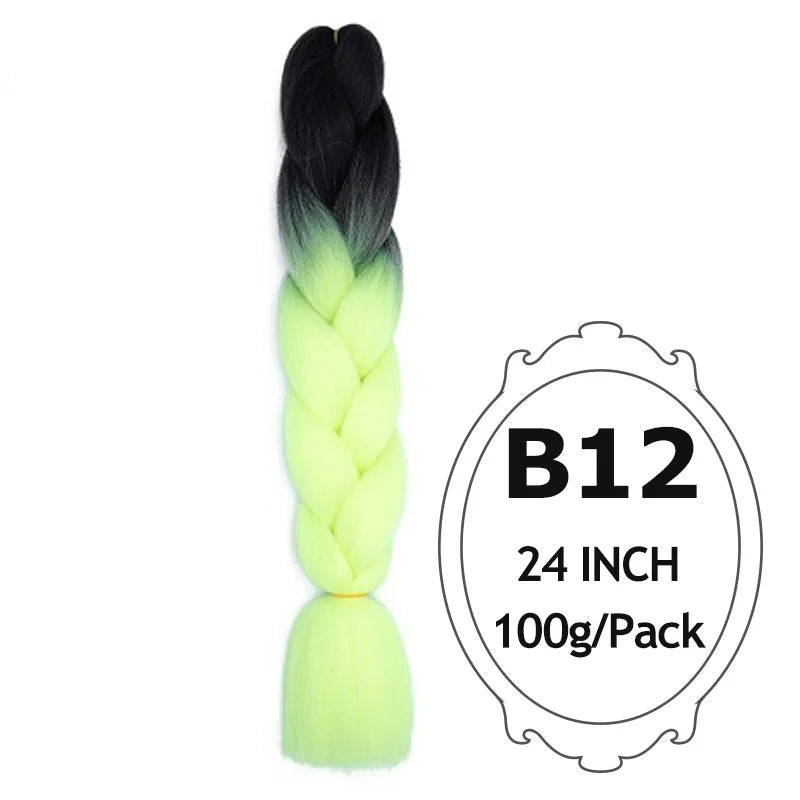 Braided hair extension with black to green gradient