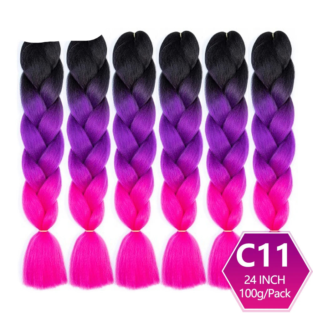 6 Packs 24 Inch Ombre Jumbo Braiding Hair – High-Temperature Synthetic Extensions for Twist & Crochet Braids