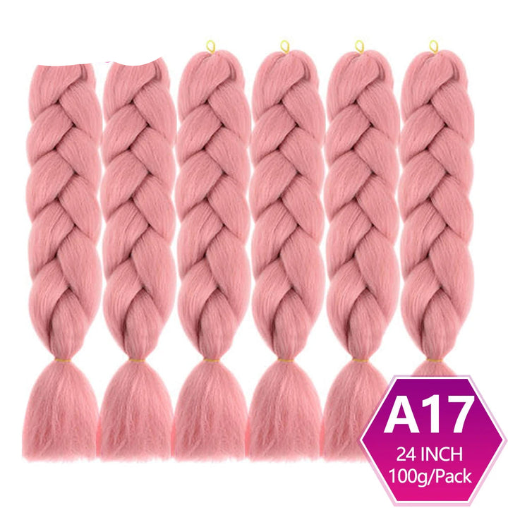 Pink braided hair extensions with  on a white background
