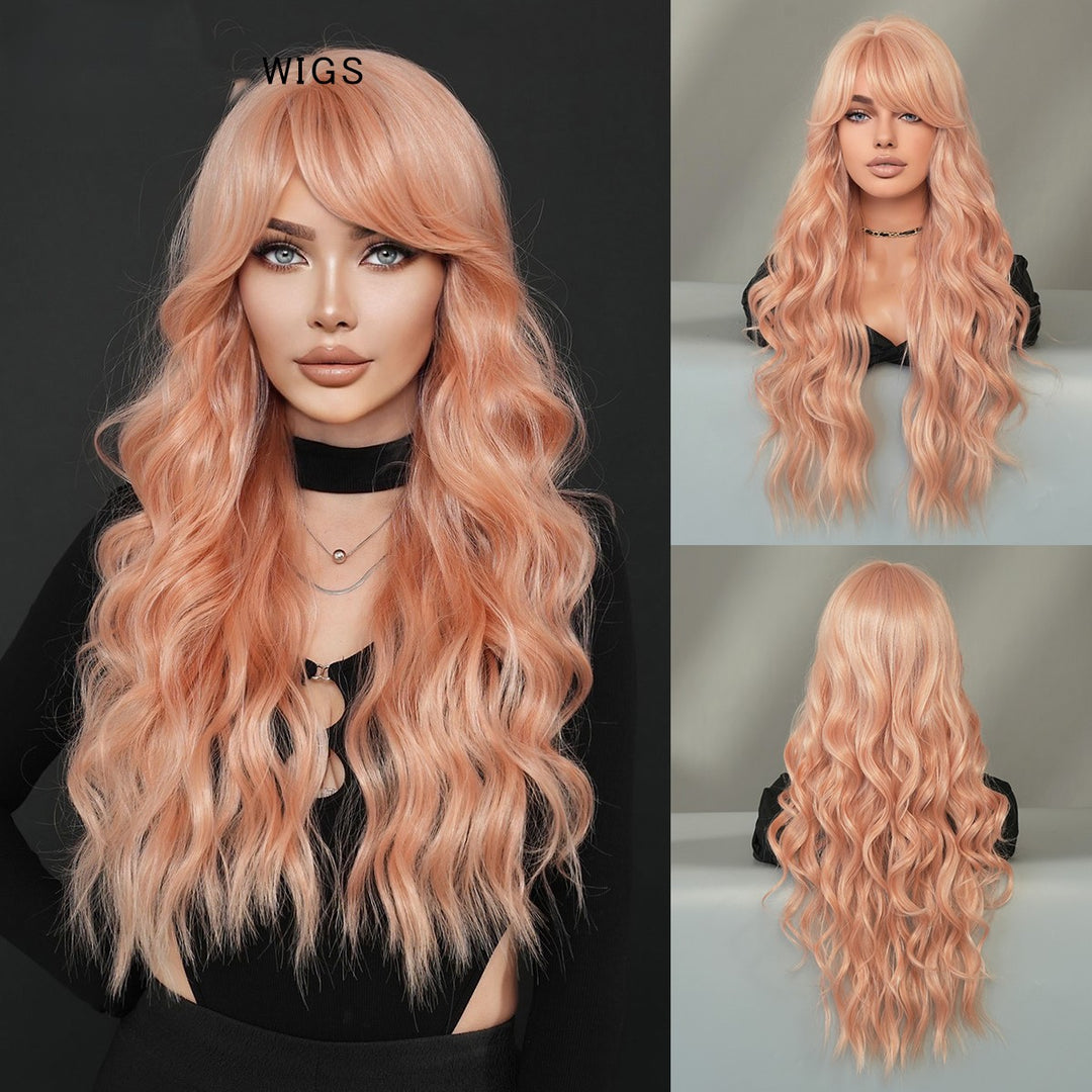 Ombre Brown Long Curly Hair Wig with Bangs for Women - 28 Inches