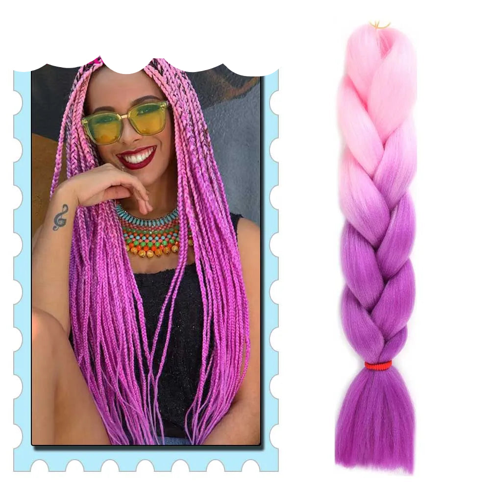 Braiding Hair Extensions for Women 4 Packs 24Inch High Temperature Ombre Jumbo Synthetic Braiding Hair for Twist Crochet Braids