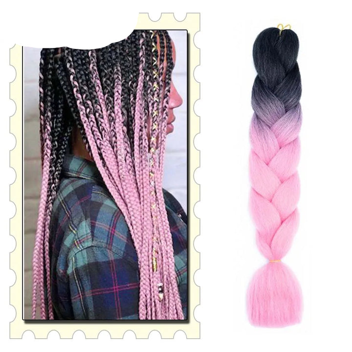 24" Pink Jumbo Braiding Hair – Yaki Texture Synthetic Bulk Extensions (Purple/Red/Green Options)