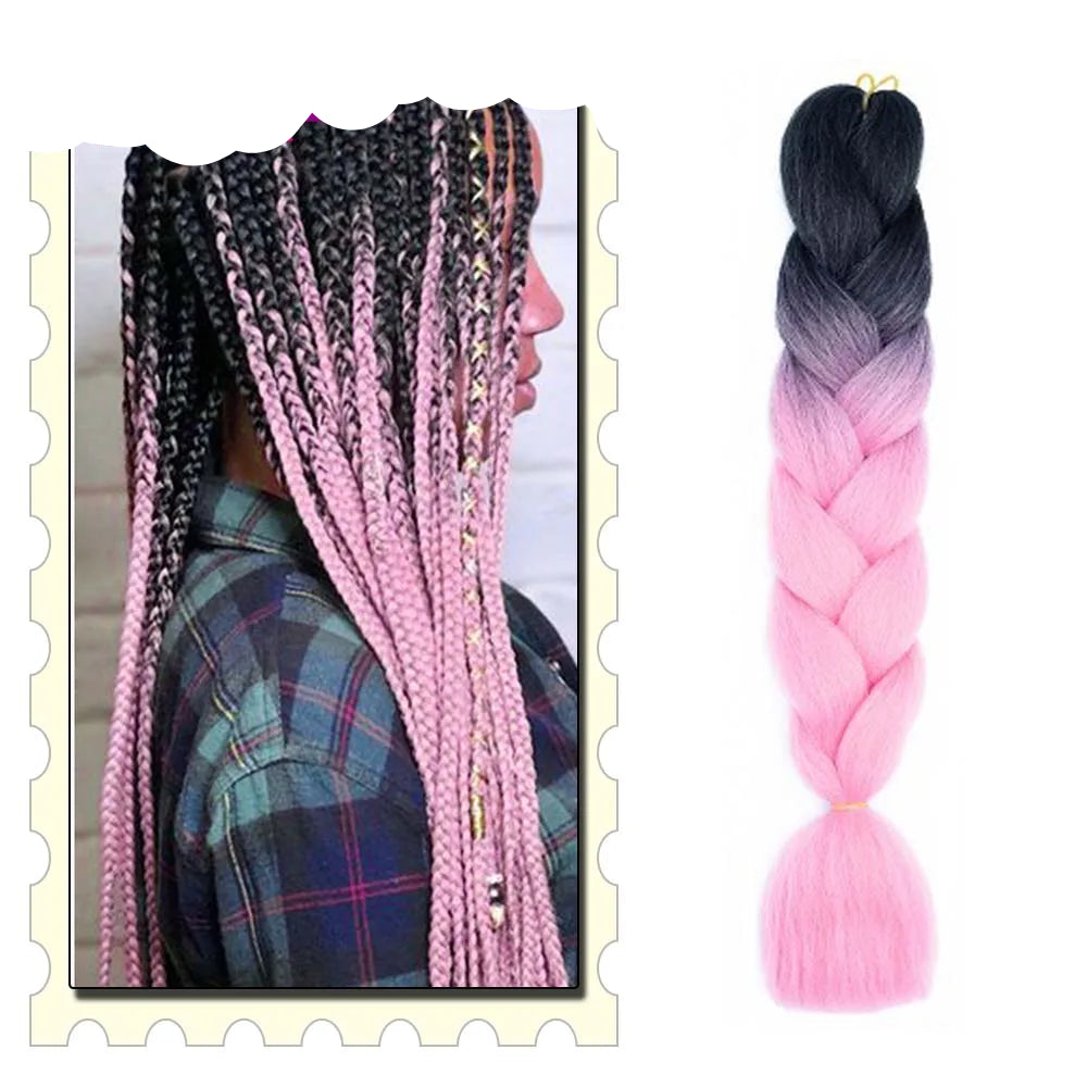 Synthetic Braiding Hair Extensions – Ombre Jumbo Braid Hair for Women, Wholesale DIY Hairstyle (Pink, Purple, Yellow)