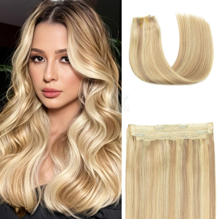Invisible Clip-In Hair Extensions – Real Human Hair with Fish Wire and 4 Secure Clips | 12"-24" Natural Hairpieces for Volume & Length