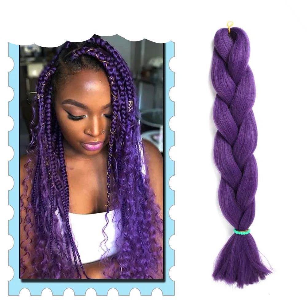 3/4/5/6 Packs Jumbo Braiding Hair 24 Inch Purple Jumbo Braids Hair Extensions for Women Synthetic Fiber Pink Blue Red Braid Hair