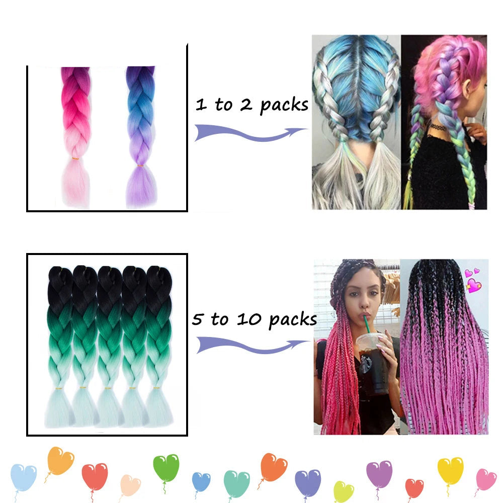 Braiding Hair Extensions for Women 4 Packs 24Inch High Temperature Ombre Jumbo Synthetic Braiding Hair for Twist Crochet Braids