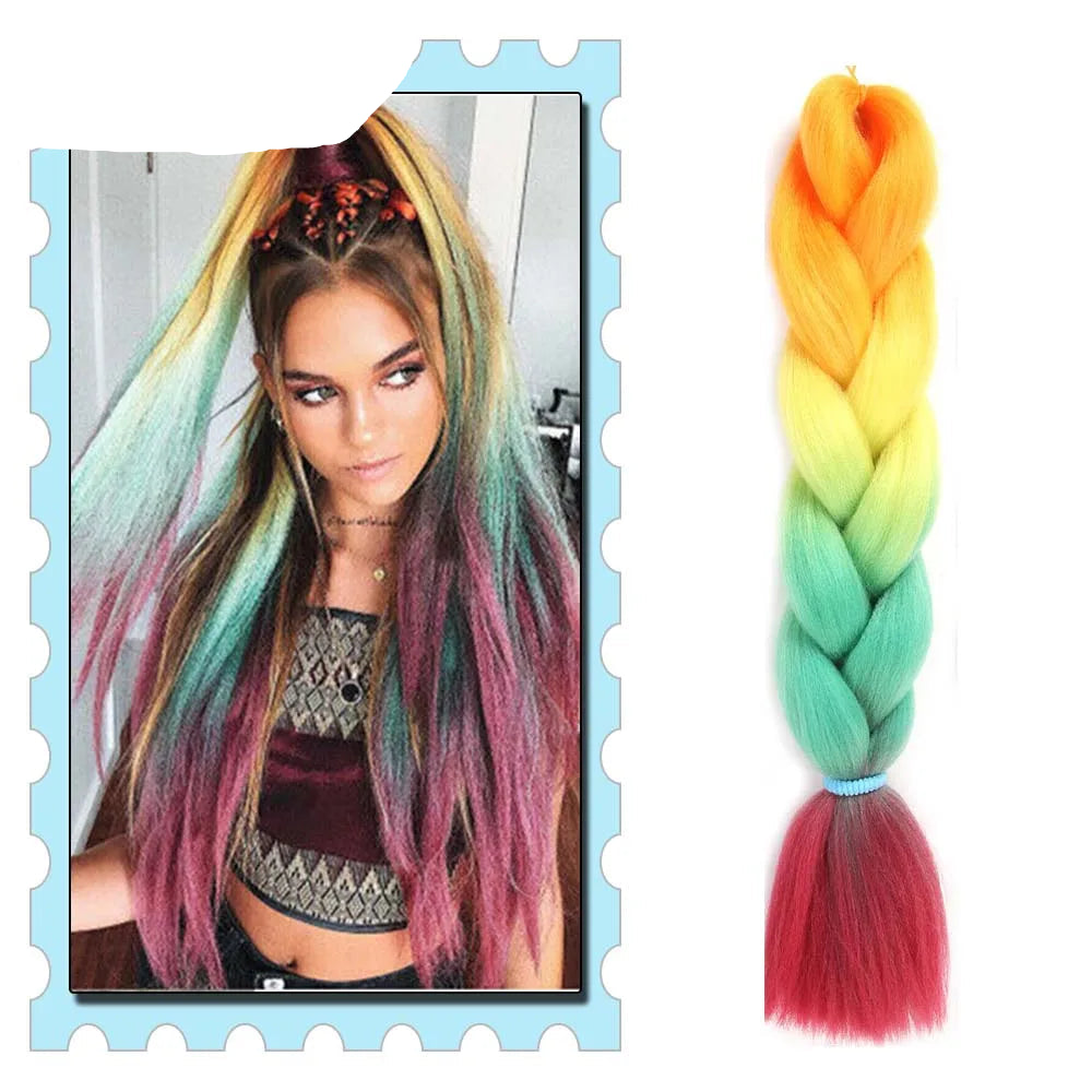 Colorful braided hair extension with a model