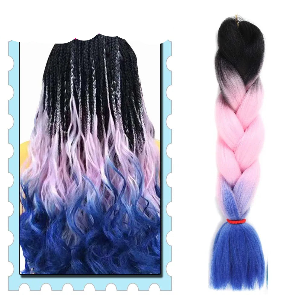 Braiding Hair Extensions for Women 4 Packs 24Inch High Temperature Ombre Jumbo Synthetic Braiding Hair for Twist Crochet Braids