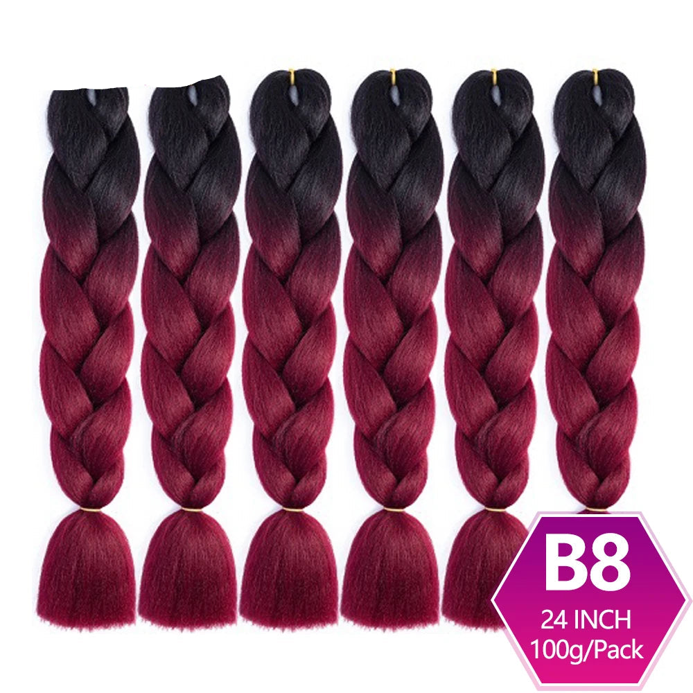 6 Packs 24 Inch Ombre Jumbo Braiding Hair – High-Temperature Synthetic Extensions for Twist & Crochet Braids