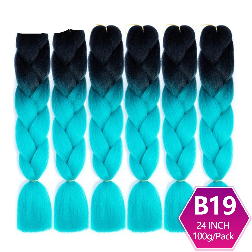Set of blue and black ombre braided hair extensions 