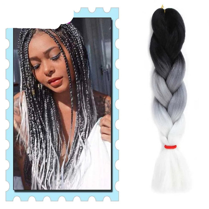 Ombre braided hair extension with a woman wearing it, branded 'Mirra's Mirror'.