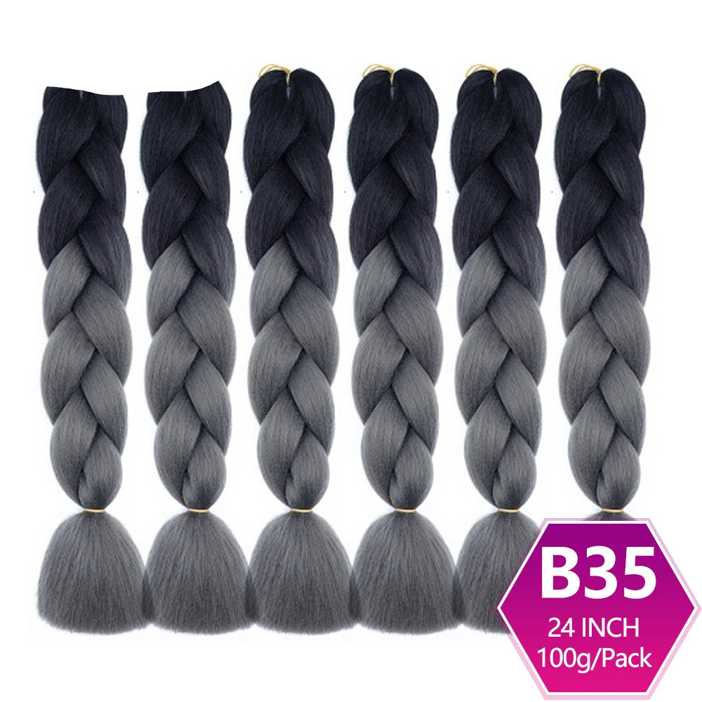 Set of black to gray ombre braided hair extensions 