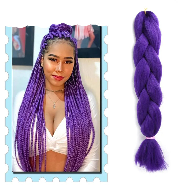 3/4/5/6 Packs Jumbo Braiding Hair 24 Inch Purple Jumbo Braids Hair Extensions for Women Synthetic Fiber Pink Blue Red Braid Hair