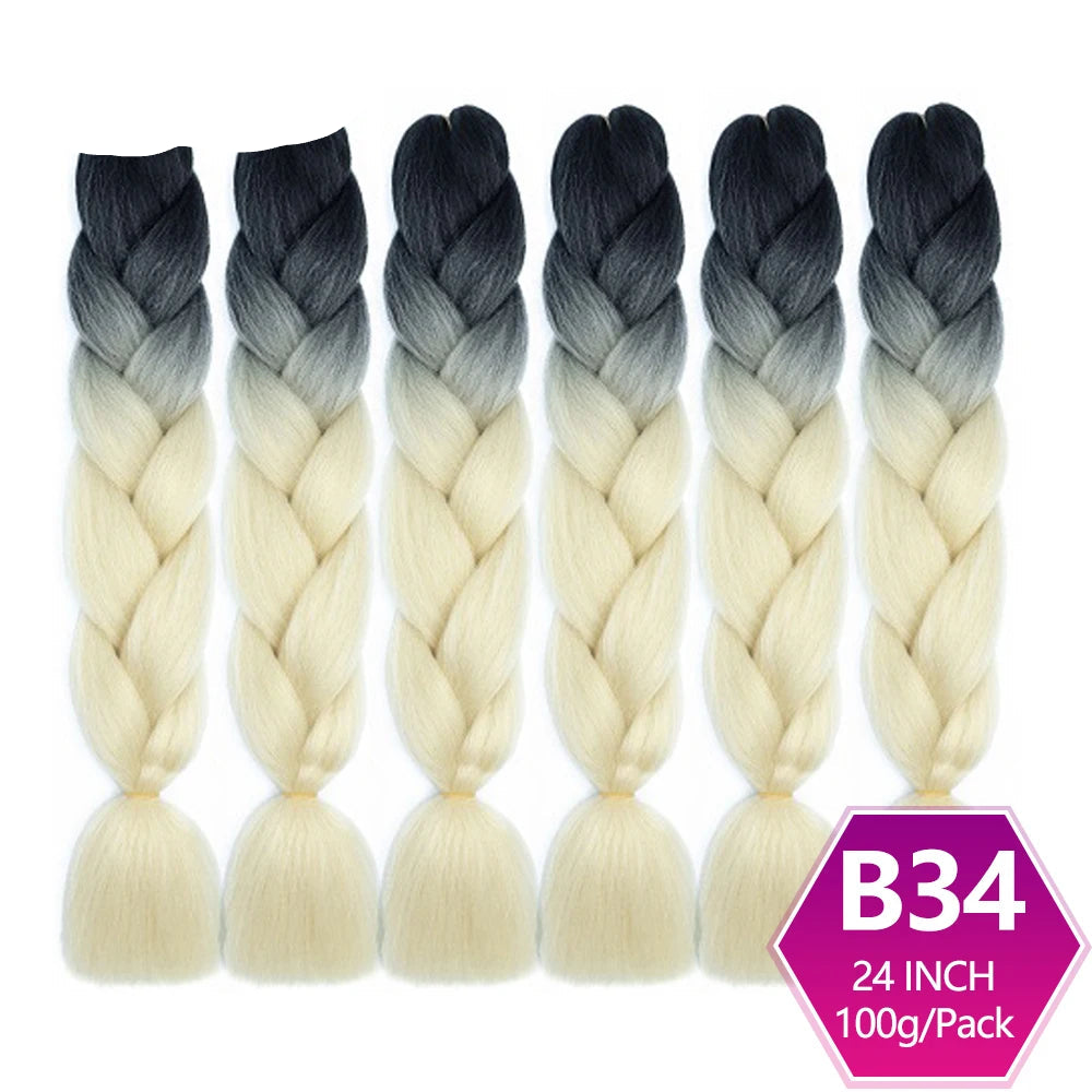 6 Packs 24 Inch Ombre Jumbo Braiding Hair – High-Temperature Synthetic Extensions for Twist & Crochet Braids