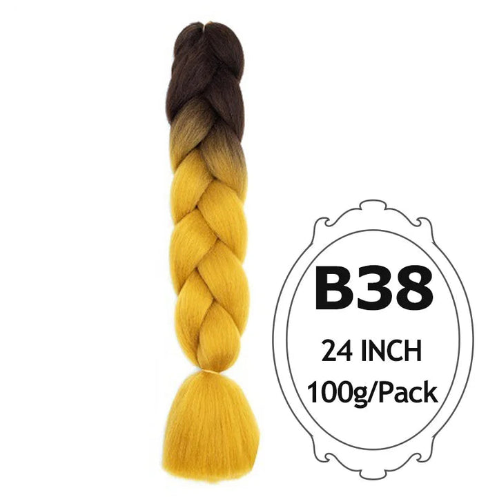 Braided hair extension with brown to yellow gradient