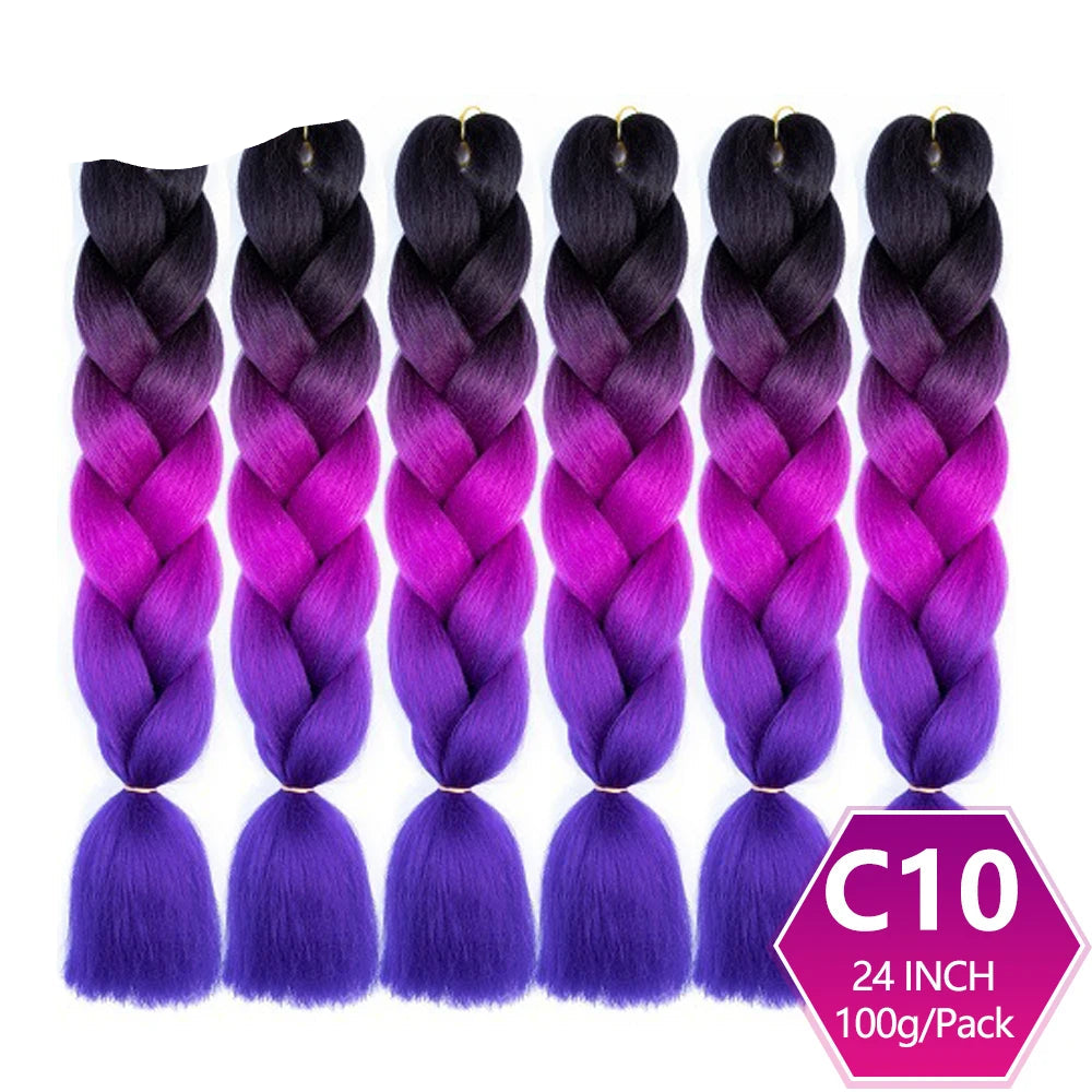 6 Packs 24 Inch Ombre Jumbo Braiding Hair – High-Temperature Synthetic Extensions for Twist & Crochet Braids