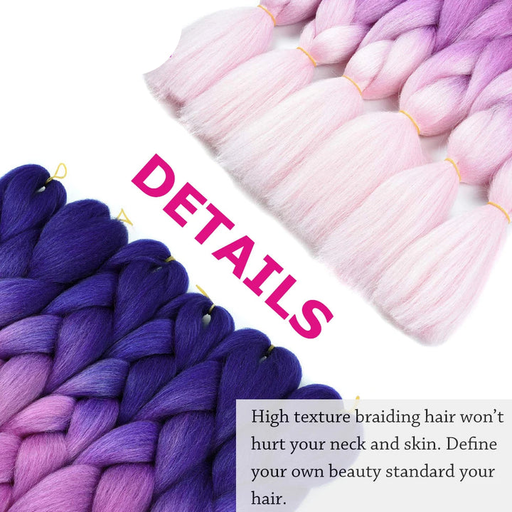 Braiding Hair Extensions for Women 4 Packs 24Inch High Temperature Ombre Jumbo Synthetic Braiding Hair for Twist Crochet Braids