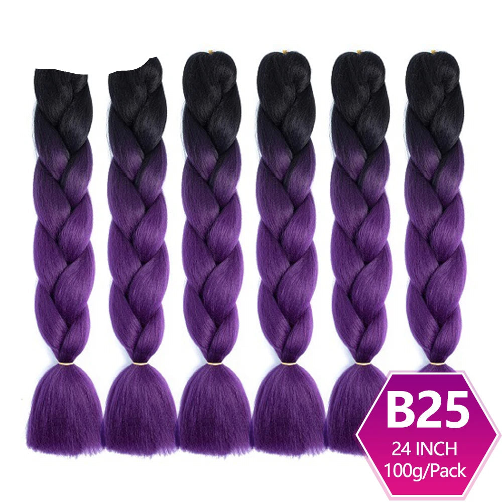 6 Packs 24 Inch Ombre Jumbo Braiding Hair – High-Temperature Synthetic Extensions for Twist & Crochet Braids