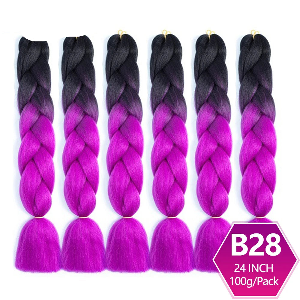6 Packs 24 Inch Ombre Jumbo Braiding Hair – High-Temperature Synthetic Extensions for Twist & Crochet Braids