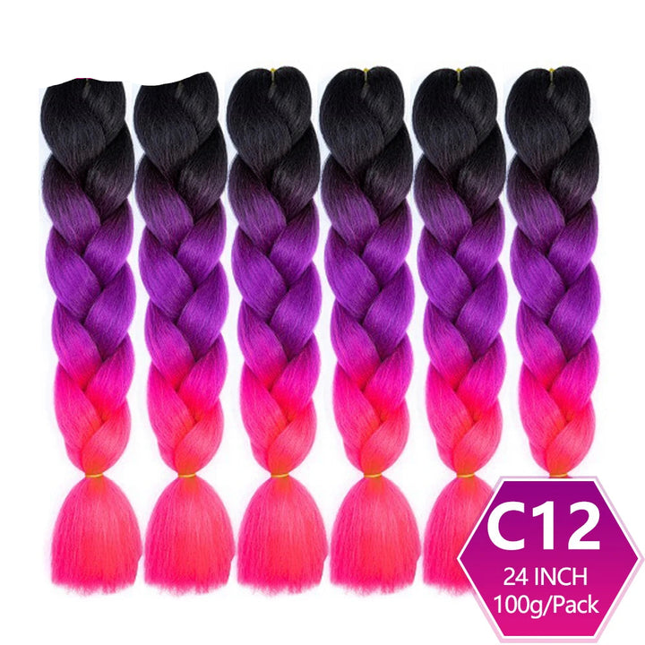 6 Packs 24 Inch Ombre Jumbo Braiding Hair – High-Temperature Synthetic Extensions for Twist & Crochet Braids