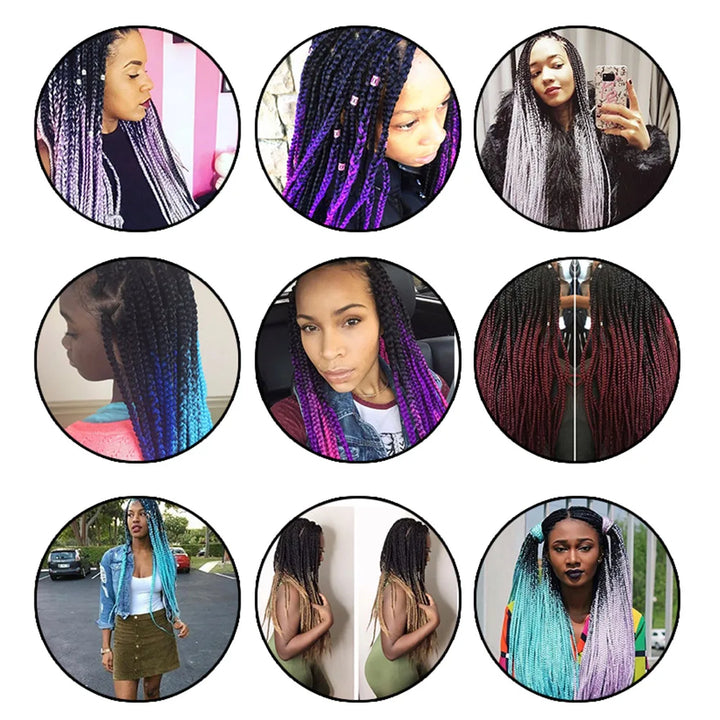 Collage of people with styled hair in various colors and lengths.