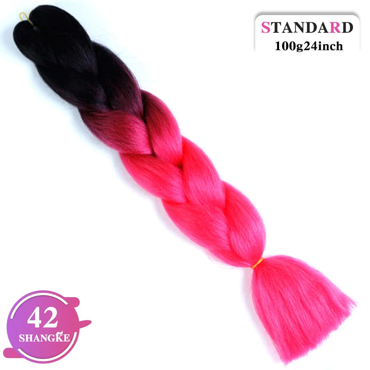 Braided hair extension with black and pink color gradient on a white background, featuring '42 Shangke' branding.