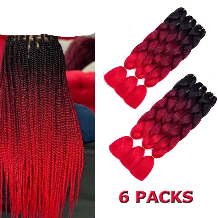 Red and black ombre braided hair extensions