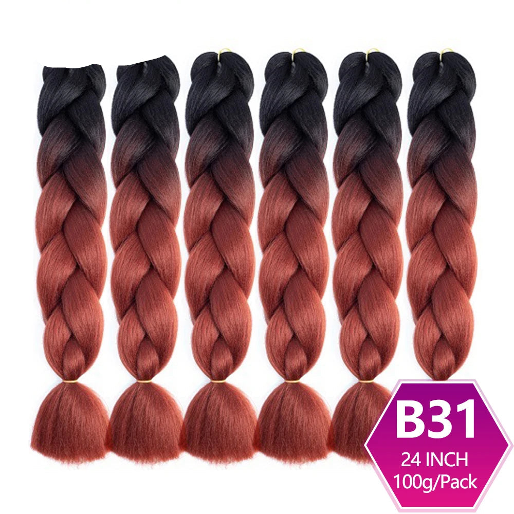 6 Packs 24 Inch Ombre Jumbo Braiding Hair – High-Temperature Synthetic Extensions for Twist & Crochet Braids